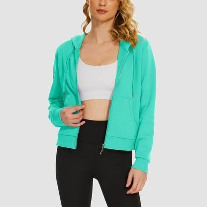 Moletom feminino com capuz, jaqueta bomber feminina, forro de lã, top curto, zíper completo, moletom com capuz para o inverno