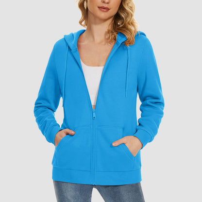 Women's Jacket Fleece Lining Hoodie Jacket Full Zip Up Casual Coat with Pockets