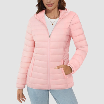 Women's Lightweight Puffer Jacket Hooded Full Zip Quilted Lined Coat for Winter