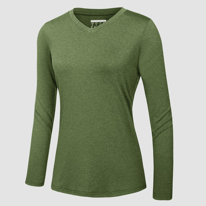Women's Long Sleeve Shirt V Neck SPF Shirts UPF 50+ Quick Dry Workout Hiking Tee Shirts Rashguard