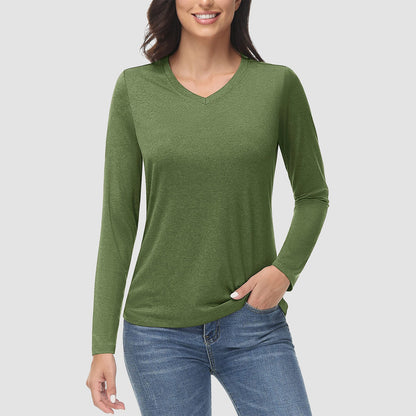 Women's Long Sleeve Shirt V Neck SPF Shirts UPF 50+ Quick Dry Workout Hiking Tee Shirts Rashguard