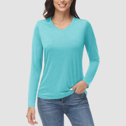 Women's Long Sleeve Shirt V Neck SPF Shirts UPF 50+ Quick Dry Workout Hiking Tee Shirts Rashguard