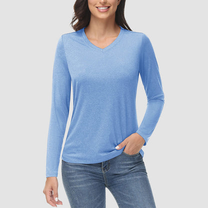 Women's Long Sleeve Shirt V Neck SPF Shirts UPF 50+ Quick Dry Workout Hiking Tee Shirts Rashguard