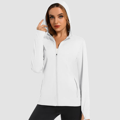 Damen UV-Sonnenschutzmantel, Hemden, langärmelig, schnelltrocknend, für Workout, Wandern, sportlich, leichte Pufferjacke mit Kapuze