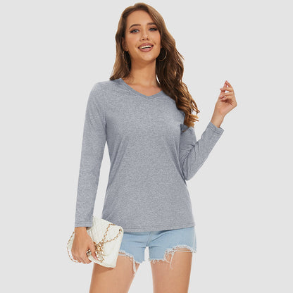 Women's Cotton V-Neck Shirts Long Sleeve Moisture Wicking Basic Tees Breathable
