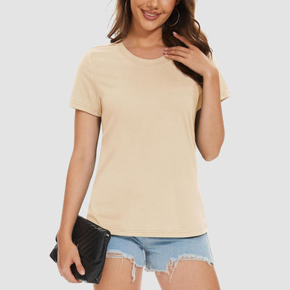 Womens Cotton Crewneck T Shirts Short Sleeve Breathable Basic Tee for Women Summer Casual Tops