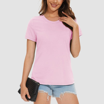 Womens Cotton Crewneck T Shirts Short Sleeve Breathable Basic Tee for Women Summer Casual Tops