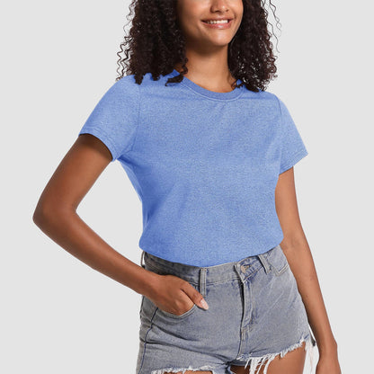 Womens Cotton Crewneck T Shirts Short Sleeve Breathable Basic Tee for Women Summer Casual Tops