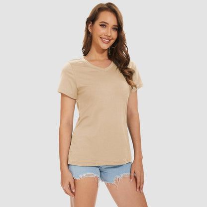 Women's V-Neck T-Shirt Quick Dry Cotton Basic Top