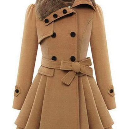 Women's Winter Pea Coat, Double-Breasted Faux Fur Jacket