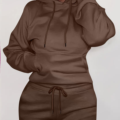 Solid Kangaroo Pocket Hoodie - Casual Long Sleeve Drawstring Sweatshirt