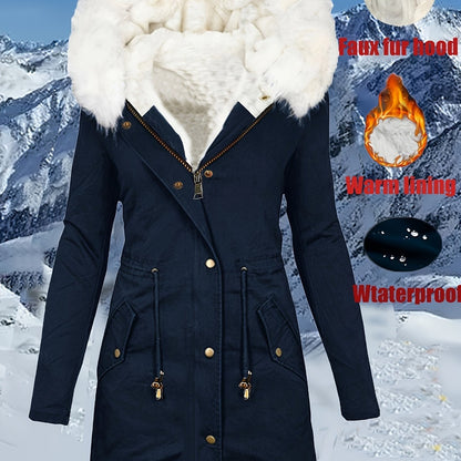 Women's Winter Parka Coat, Faux Fur Hood, Waterproof, Casual with Pockets
