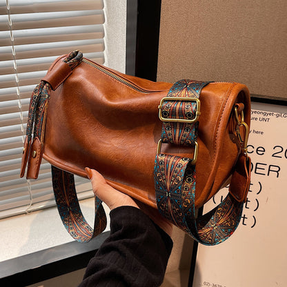 Bolsa tiracolo com zíper e estampa gráfica - estilosa, alça larga, grande capacidade