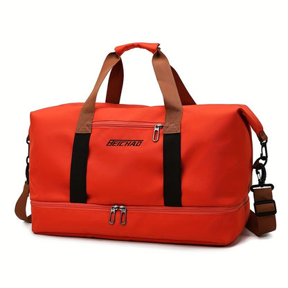 Large Capacity Travel Bag, Casual Outdoor Hiking Tote Bag, Nylon, Mixed Color, Random Printing, No Edge Paint, with Separation of Wet and Dry, for Women, Fitness, Yoga, Weekend Overnight