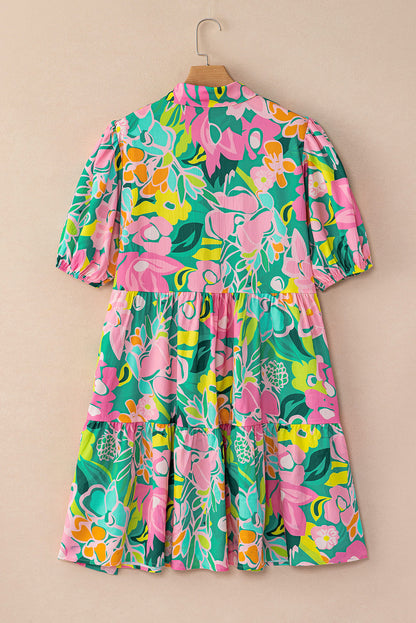 Vestido Babydoll Floral Manga Bufante