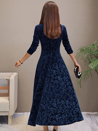 Vestido longo liso, decote em V, manga comprida, estilo elegante para primavera/outono.