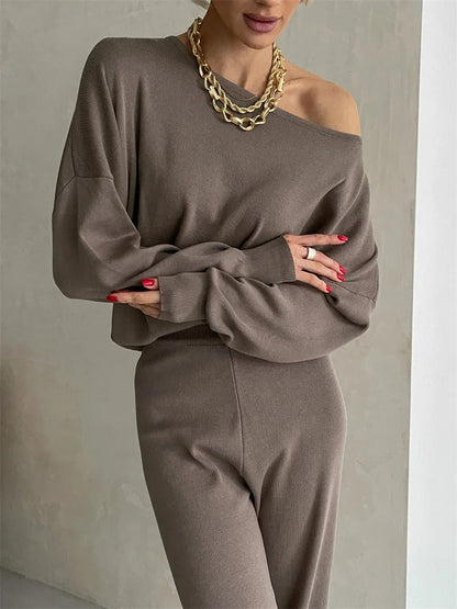 Ellie™ - Conjunto elegante de malha monocromática de inverno