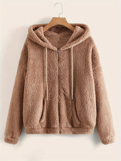 Plaid Hooded Zipper Coat, Casual Fall/Winter Outerwear