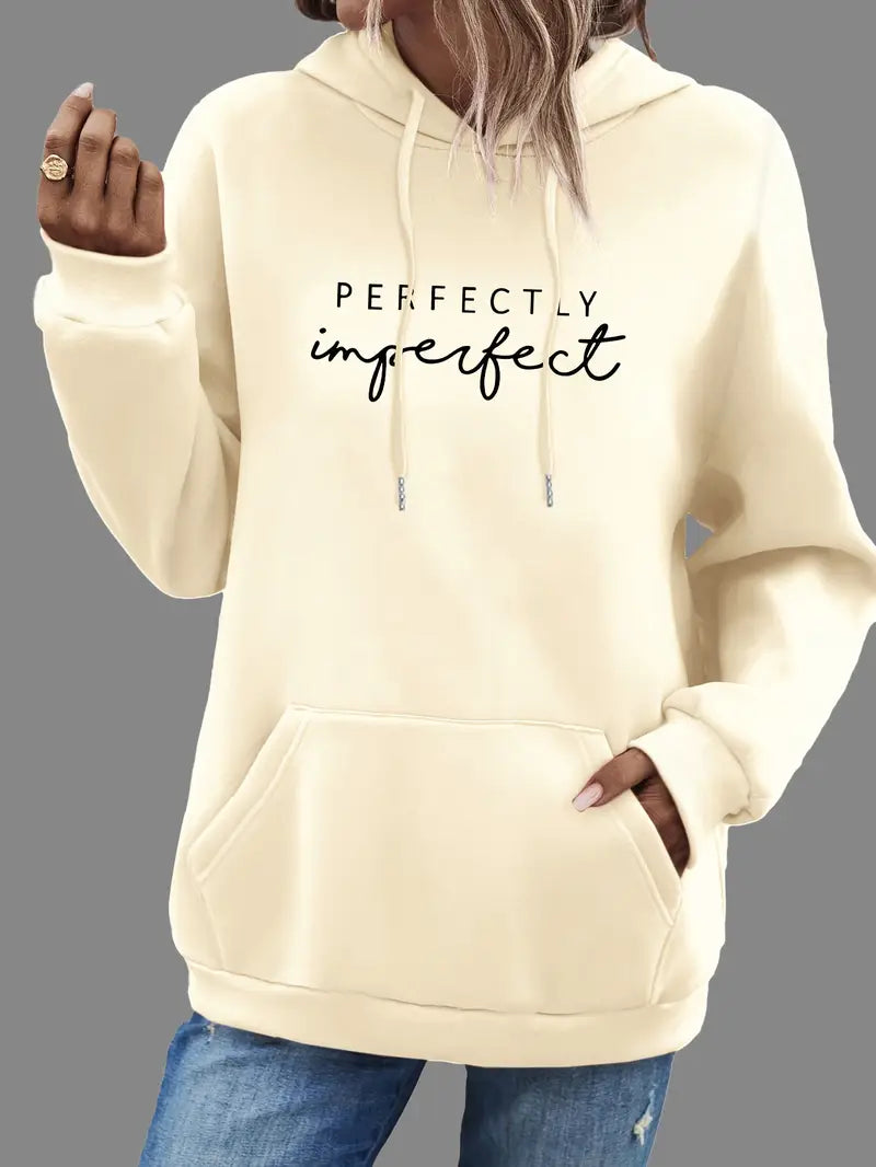 Letter Print Kangaroo Pocket Hoodie – Casual Long Sleeve Drawstring Sweatshirt