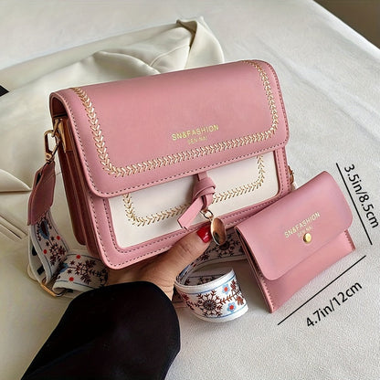 Bolsa de ombro com aba da moda, bolsa feminina com fivela decorativa e alça larga