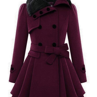 Women's Winter Pea Coat, Double-Breasted Faux Fur Jacket