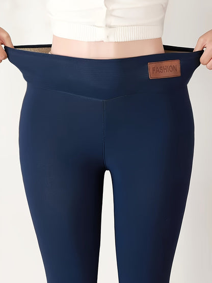 Winter Thermal Leggings, Casual Solid Stretchy Leggings, Women's Clothing