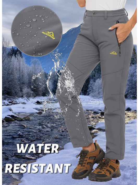 Women'S Winter Ski Pants Water Repellen Fabric Waterproof Thickened Fleece Lined Soft Shell Pants 3 Pocket Zipper Pocket Elastic Belt Winter Outdoor Warm Pants Snowboard Hiking Camping Mountaineering Hiking Trip Fishing Pants