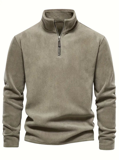 Camisa Henley de lã masculina de outono e inverno - Pulôver com gola alta e meio zíper - Perfeito para clima frio e atividades ao ar livre