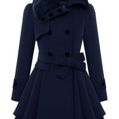 Women's Winter Pea Coat, Double-Breasted Faux Fur Jacket