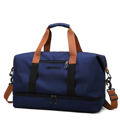 Large Capacity Travel Bag, Casual Outdoor Hiking Tote Bag, Nylon, Mixed Color, Random Printing, No Edge Paint, with Separation of Wet and Dry, for Women, Fitness, Yoga, Weekend Overnight