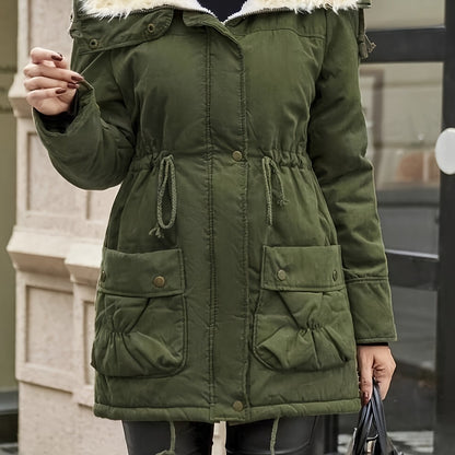 Women's Casual Midi Parka Coat, Drawstring, Winter Jacket with Pockets