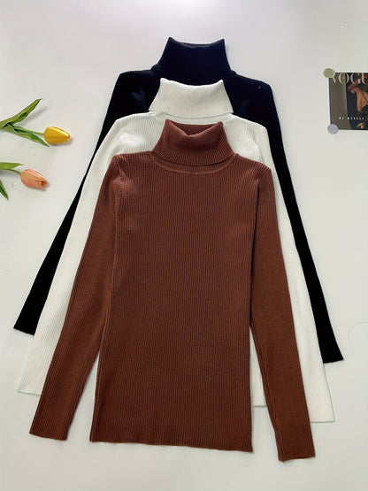 Turtleneck 3-Pack Sweaters - Casual Solid Color Long Sleeve for Fall & Winter