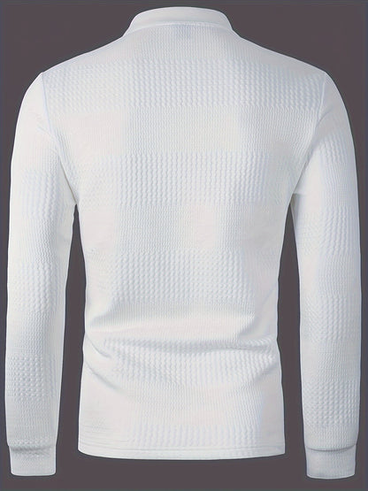 Men's Solid Long Sleeve Button-Up Shirt, Polyester-Spandex Blend