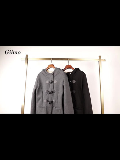 Women's Fashion Jacket Duffel Button Coat Hooded Winter Warm Jacket Sweatshirt