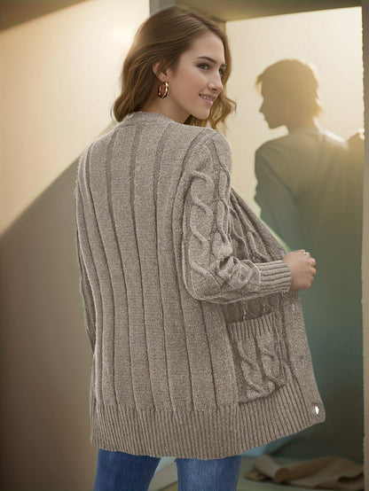 Autumn Women's V-Neck Cardigan - Cozy Knit with Button Detail