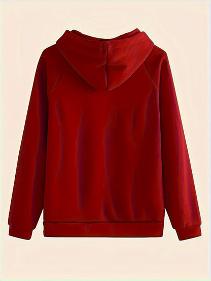 Solid Two-piece Set, Hoodie with Kangaroo Pocket & Drawstring Pants