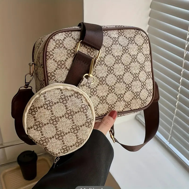 Conjunto de bolsa geométrica crossbody - Mini bolsa com porta-moedas, couro sintético 