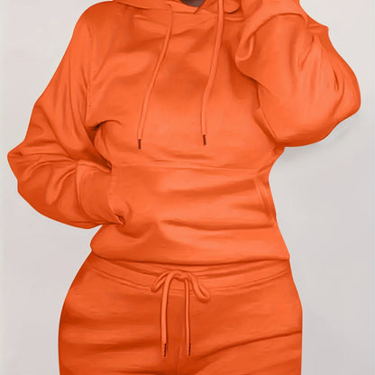 Solid Kangaroo Pocket Hoodie - Casual Long Sleeve Drawstring Sweatshirt