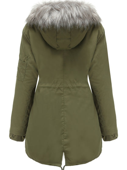 Olive Green Fleece-Lined Parka, Zip-Up Winter Coat