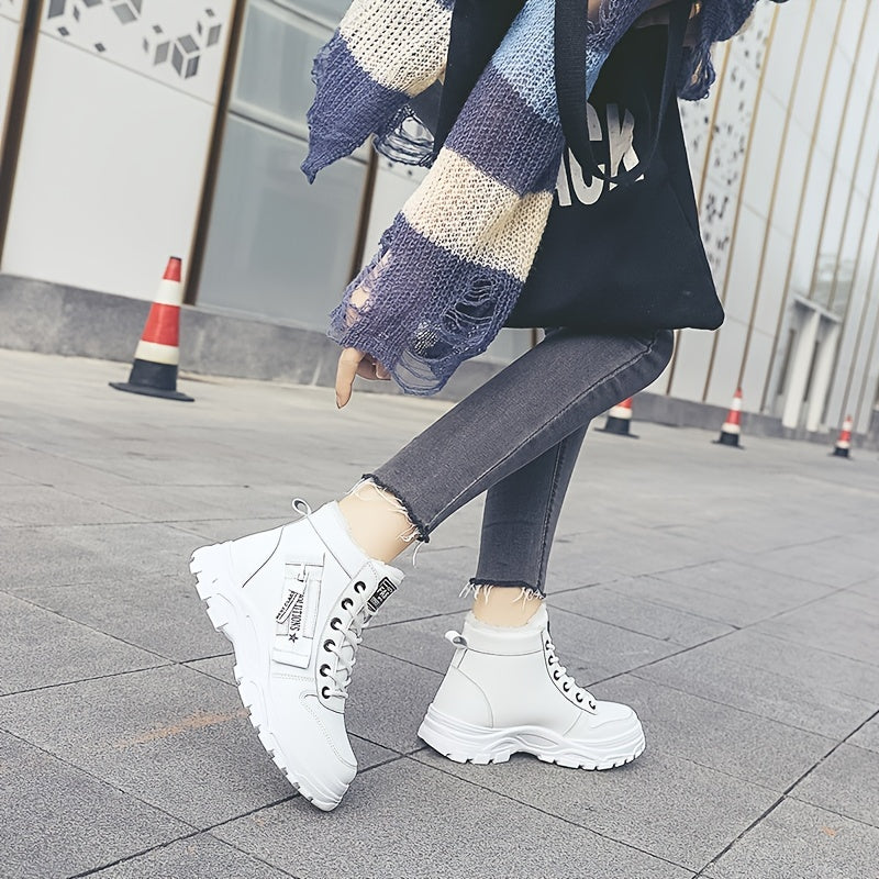 Damen High Top Sportschuhe zum Schnüren, Plüschfutter, dicke Sohle (Übergröße)