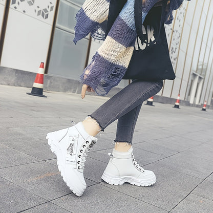 Damen High Top Sportschuhe zum Schnüren, Plüschfutter, dicke Sohle (Übergröße)