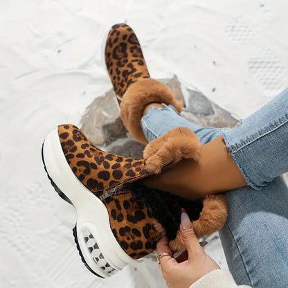 Botas de plataforma femininas - zíper suave, estilo robusto, forro de pelúcia