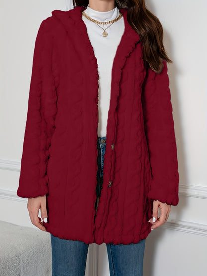 Elegant Knit Fur Coat with Hood & Double Buttons - Spring/Autumn