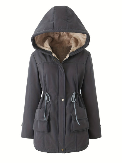 Women's Hooded Midi Coat, Padded, Drawstring Detail