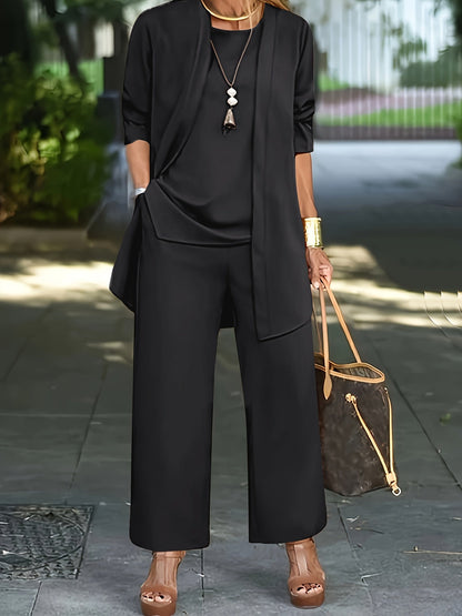 Lässiges dreiteiliges Set, Strickjacke, Top &amp; Hose