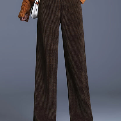 Fleecegefütterte Cordhose mit weitem Bein – Hohe Taille, lässiger gerader Schnitt, Übergröße