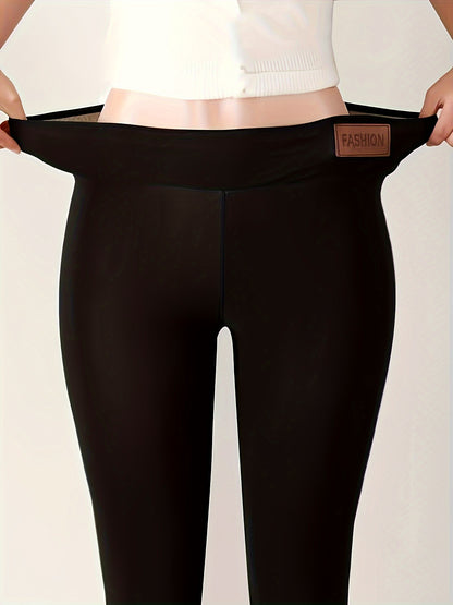 Winter-Thermo-Leggings, lässige, solide, dehnbare Leggings, Damenbekleidung