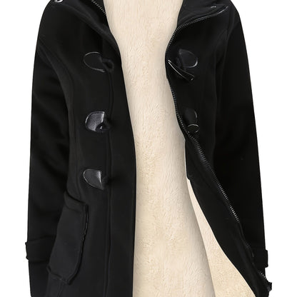Women's Fashion Jacket Duffel Button Coat Hooded Winter Warm Jacket Sweatshirt