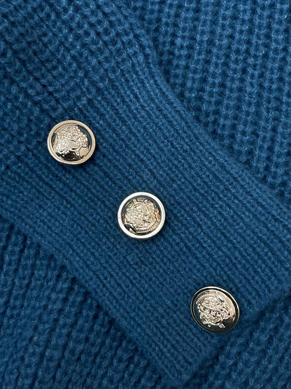 V-Neck Women's Sweater, Button Detail, Knit Polyester, Fall/Winter