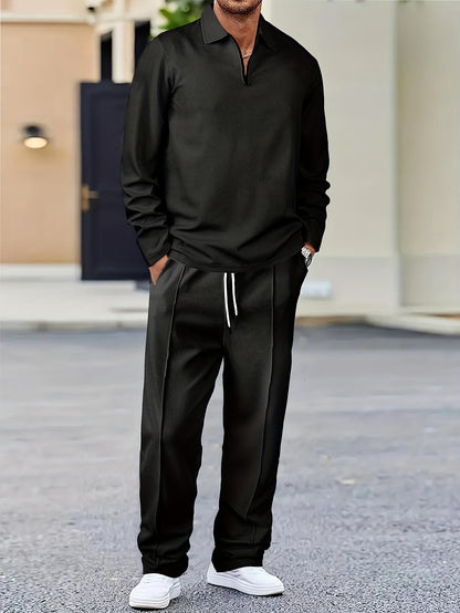 Men's 2-Piece Knitted Set, Pullover Sweatshirt & Drawstring Pants
